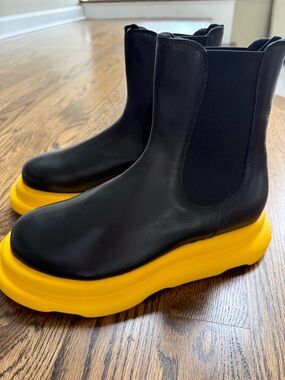 Black Leather Chelsea Boot with Yellow Platform Sole
